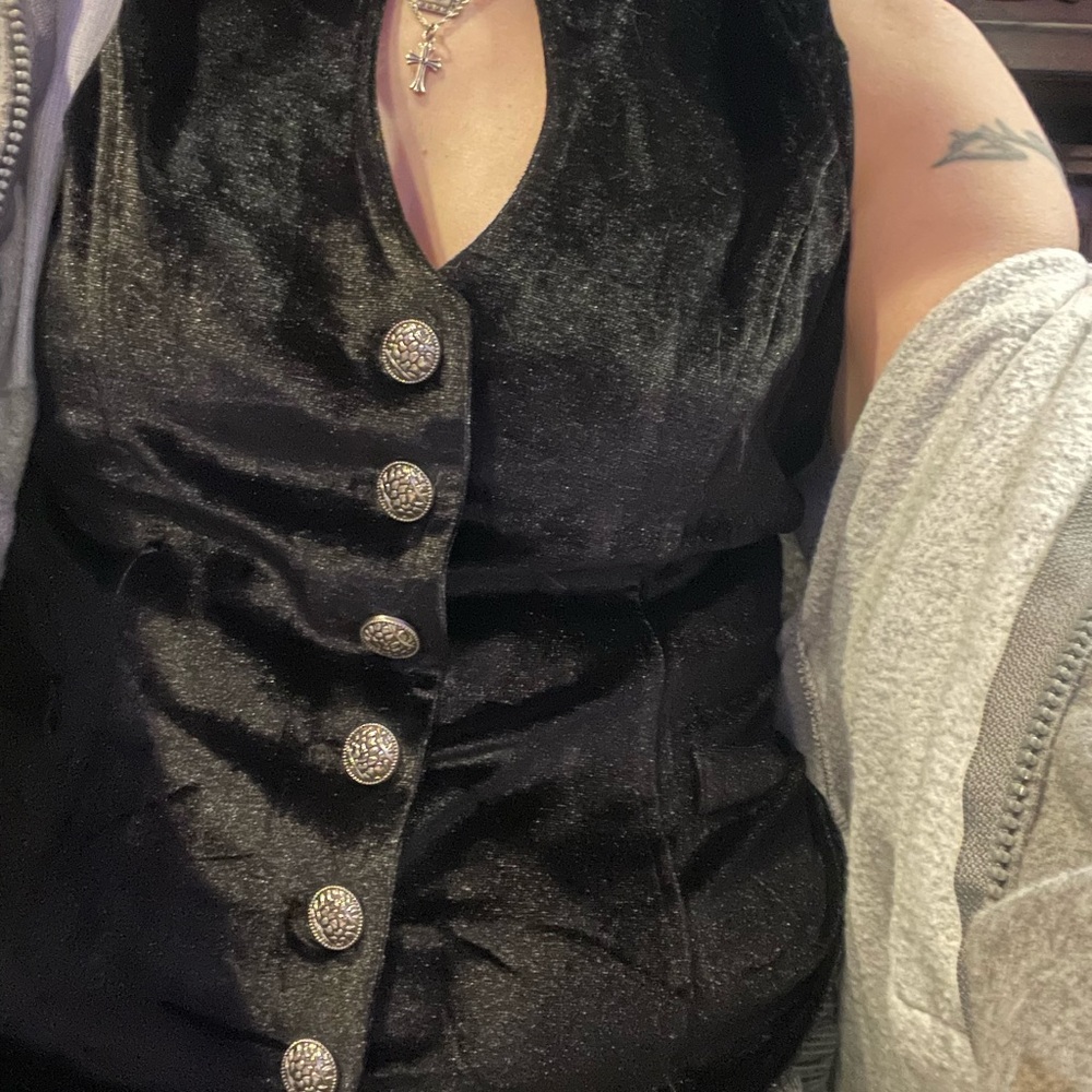 Velvet black v neck vest goth Victorian - Picture 4 of 5